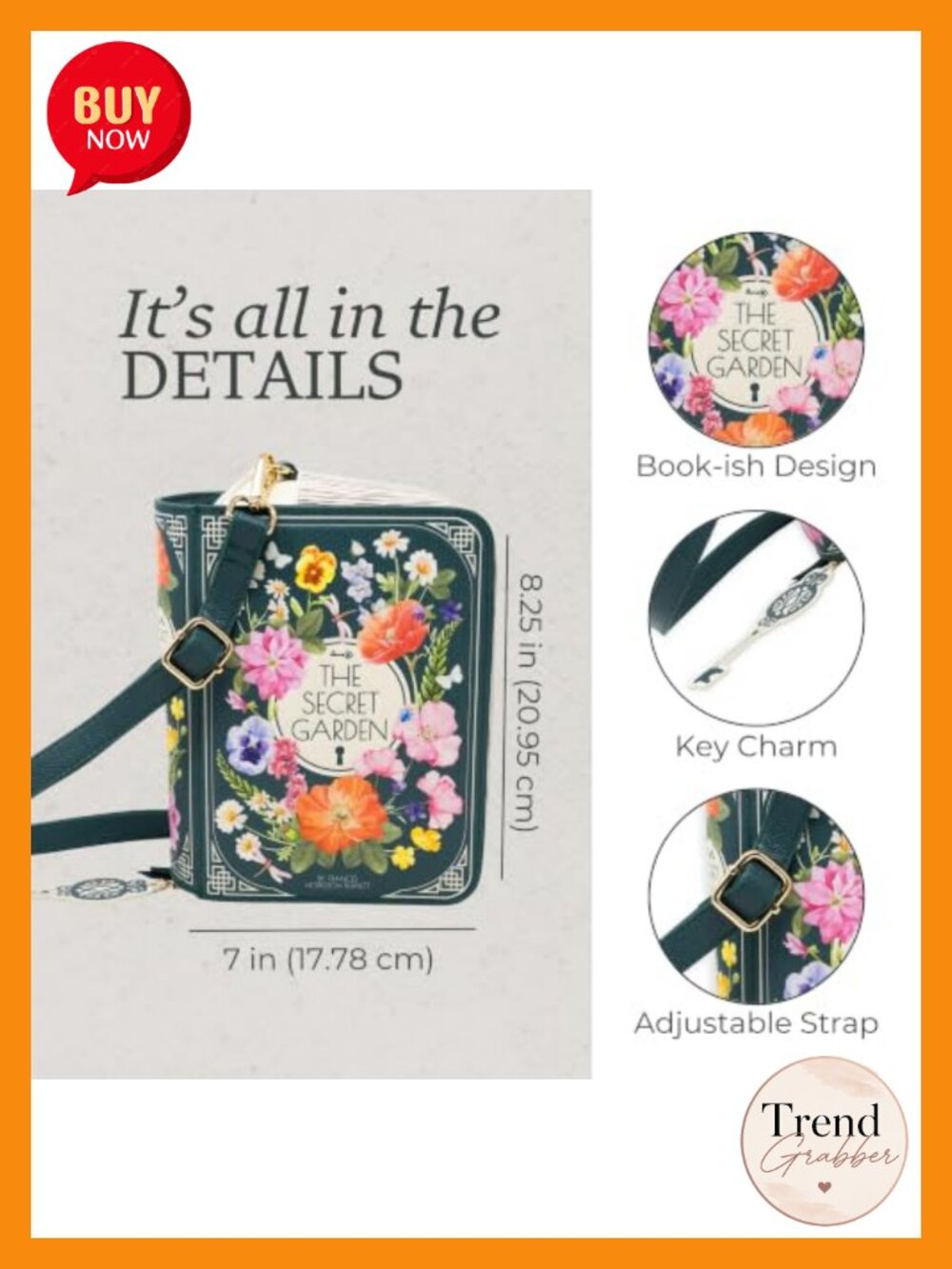 Vegan Leather Book Shaped Crossbody Bag with Floral Pattern - Picture 5 of 6